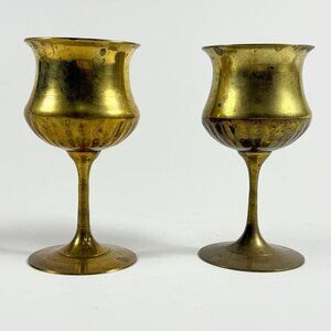 Vintage Brass Goblets Set of 2 MCM Decorative Cups 6" Mid Century Decor